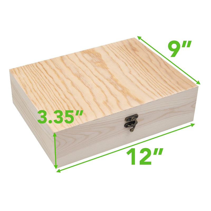 Unfinished Wooden Box with Hinged Lid for Crafts DIY Storage Jewelry Pine Box - 12" x 9.2" x 3.3" 1 - NewNest Australia