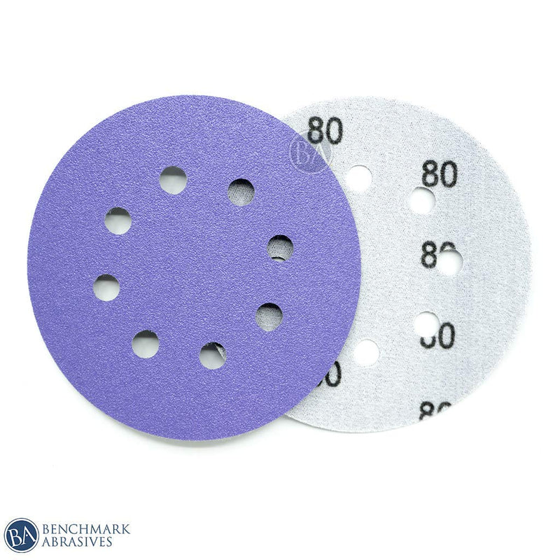 Benchmark Abrasives 5" Ceramic 8 Hole Film Backed Hook & Loop Discs - 50 Pack (100 Grit) 100 Grit - NewNest Australia