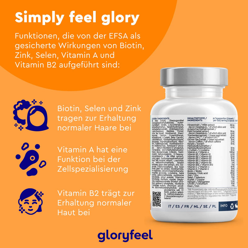 Hair Vitamins - 180 Capsules - Skin Hair Nails Treatment With 24 Vital Substances - High Dose With Biotin, Selenium, Zinc - Organic Active: All 8 B Vitamins - Laboratory Tested Without Additives Made In Germany - NewNest Australia