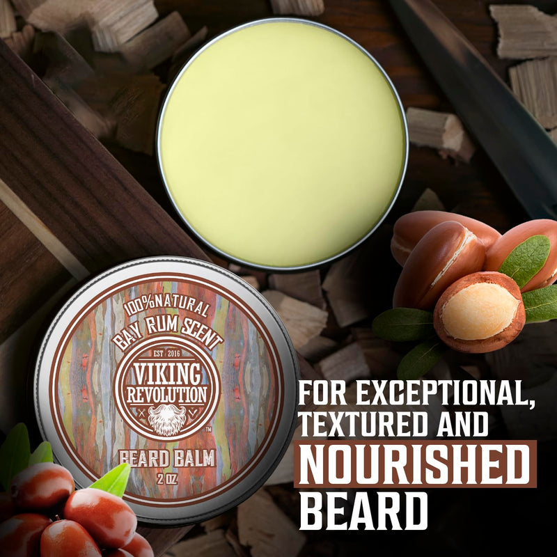 Viking Revolution Beard Balm with Bay Rum Fragrance & Argan & Jojoba Oil - Styles, Strengthens & Makes Beards & Mustaches Soft - Leave in Conditioner Wax for Men - NewNest Australia