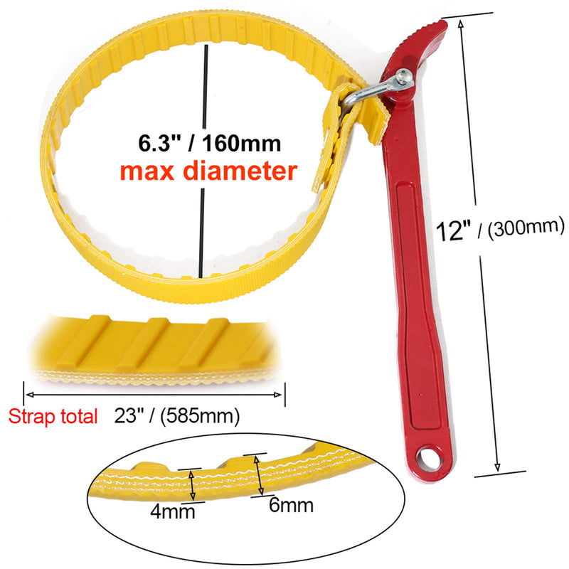 boeray 6.3" (160mm) Capacity Multi-Purpose Belt Strap Wrench,23" (585mm) Length Adjustable Strap and 12" (300mm) Steel Handle Yellow - NewNest Australia