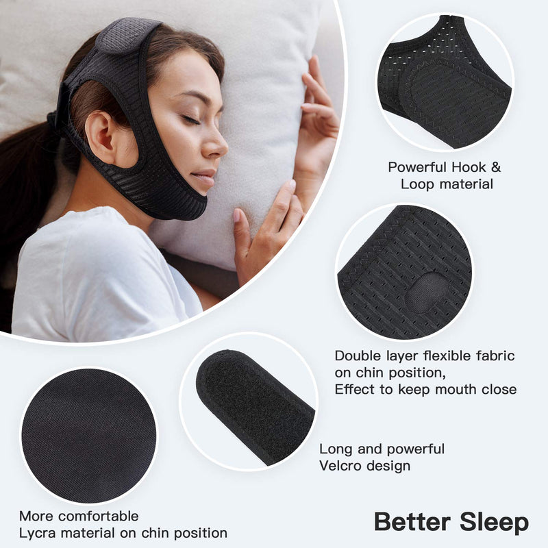 Anti Snore Chin Strap [Upgraded 2022], Vosaro Snoring Solution Effective Anti Snore Device, Adjustable and Breathable Stop Snoring Head Band for Men Women, Black - NewNest Australia