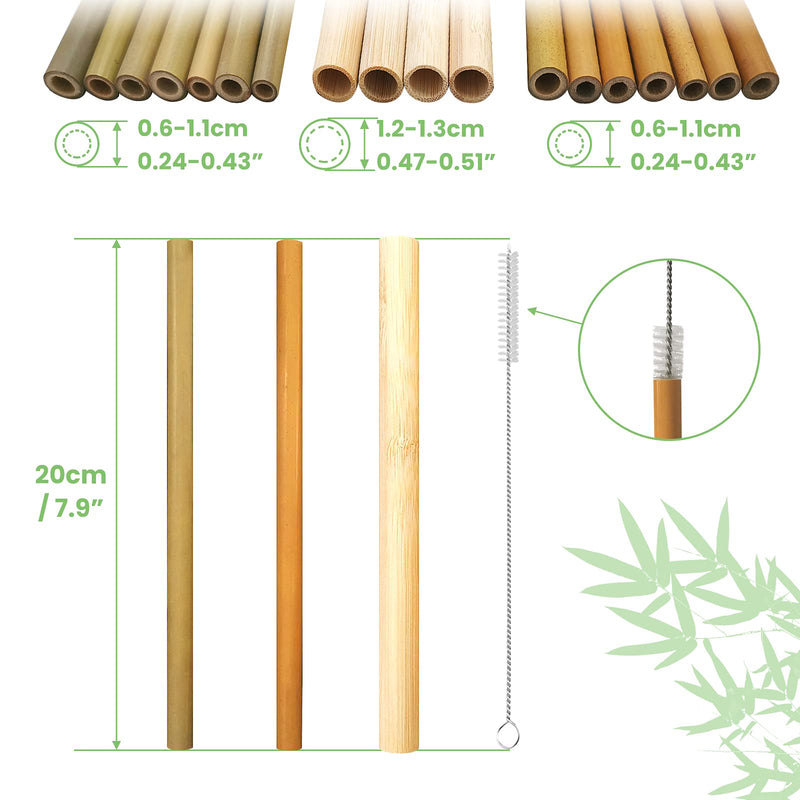 Daily Treasures 18Pcs Bamboo Drinking Straws, 7.9 Inches Natural Reusable Straws Biodegradable Bamboo Wooden Straws, Straight Boba Smoothie Straws Alternative to Plastic Straws with 2 Nylon Brushes - NewNest Australia