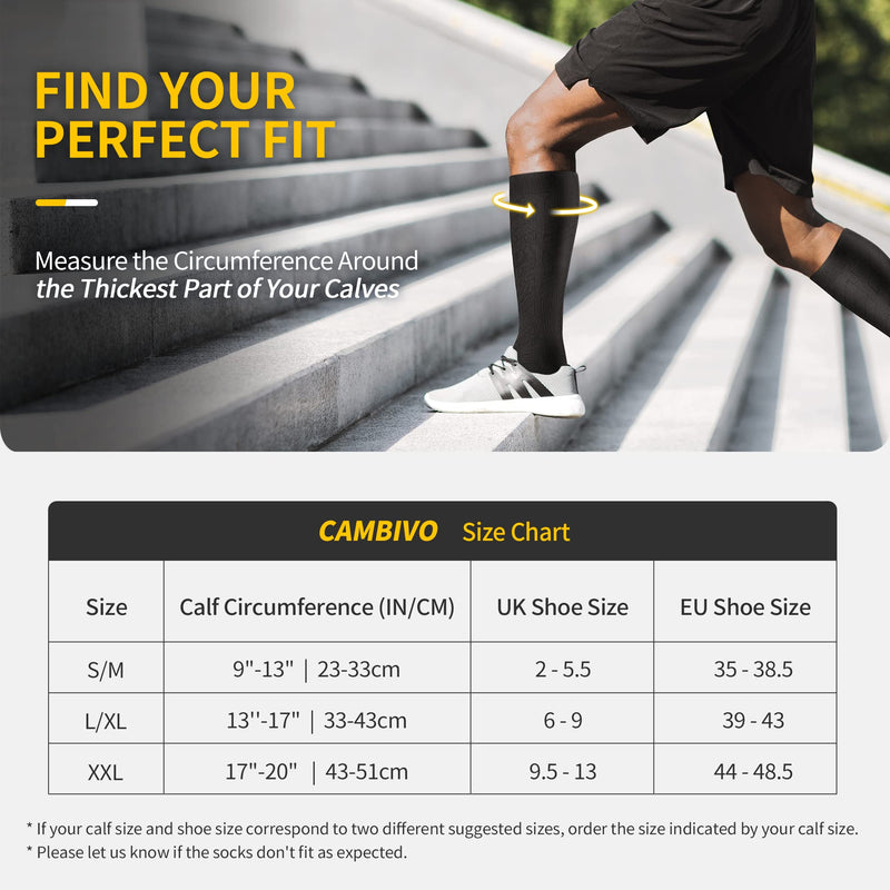 CAMBIVO 6 Pairs Compression Socks for Women & Men(15-20 mmHg), Flight Socks Support for Sports, Running, Cycling, Travel, Nurse, Maternity, Relieve Muscle Fatigue L-XL - NewNest Australia