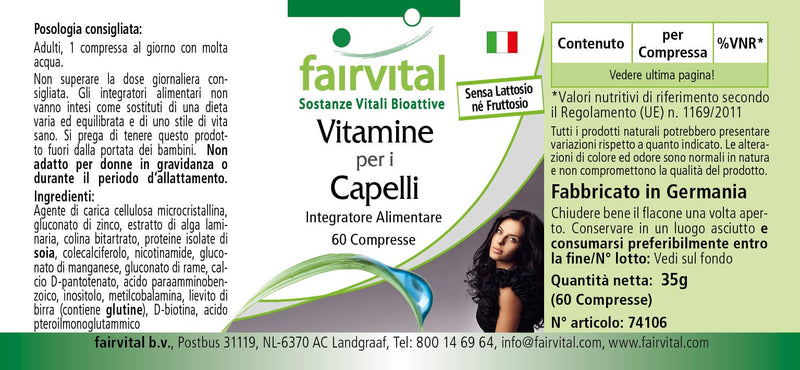 Fairvital | Hair vitamin tablets - Hair Vital - HIGH DOSE - 60 tablets - with vitamin B-12, biotin, zinc, trace elements, brewer's yeast and soy protein - NewNest Australia