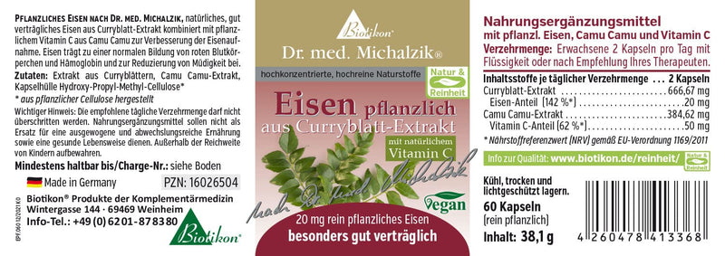 Iron plant-based Dr. med. Michalzik - without additives - from Biotikon® - NewNest Australia