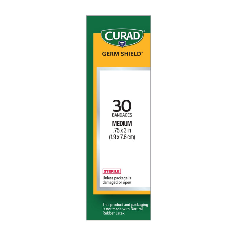 Curad Germ Shield Touch-Free Adhesive Bandage, Plastic Bandage with Easy Application Wrapper.75" x 3", 30 Count - NewNest Australia
