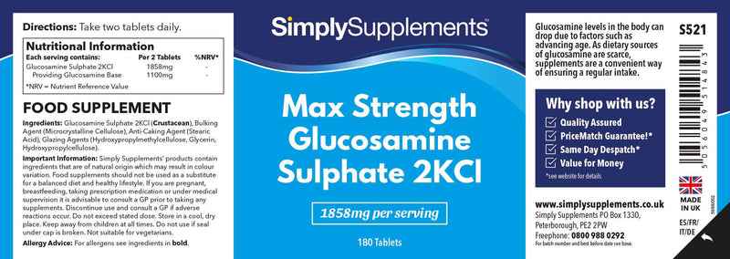 Max Strength Glucosamine Sulfate 2KCI - Maximum Strength - 360 Tablets - 6 Month Supply - SimplySupplements - NewNest Australia