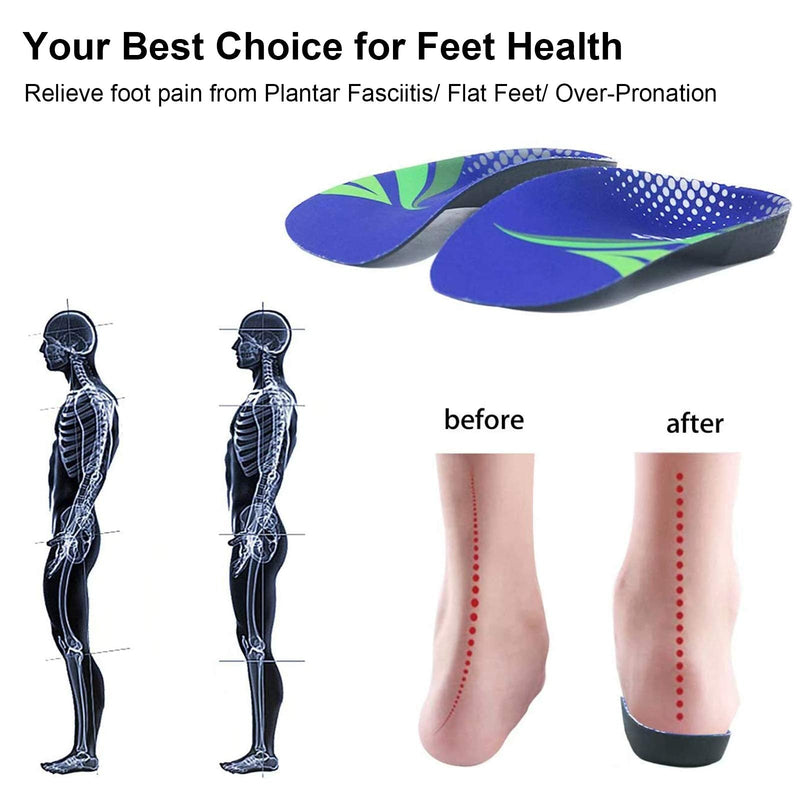RooRuns Orthotic Insoles, 3/4 High Arch Support Shoe Inserts Insoles for Flat Feet, Plantar Fasciitis, Foot Arch, Feet Fatigue for Men, Woman - for Exercises, Large (10-13.5 UK), Deep Blue Large (8.5-10.5 UK) - NewNest Australia