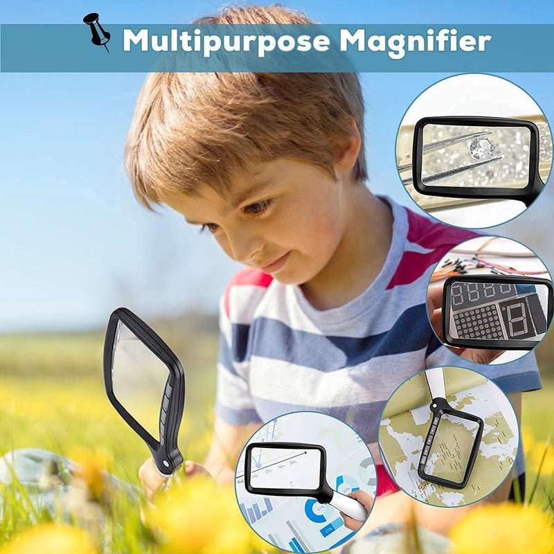 Folding Handheld Magnifying Glasses with Light, 3X Large Rectangle Reading Magnifier with Dimmable LED for Seniors with Macular Degeneration, Newspaper, Books, Small Print, for Low Visions - NewNest Australia