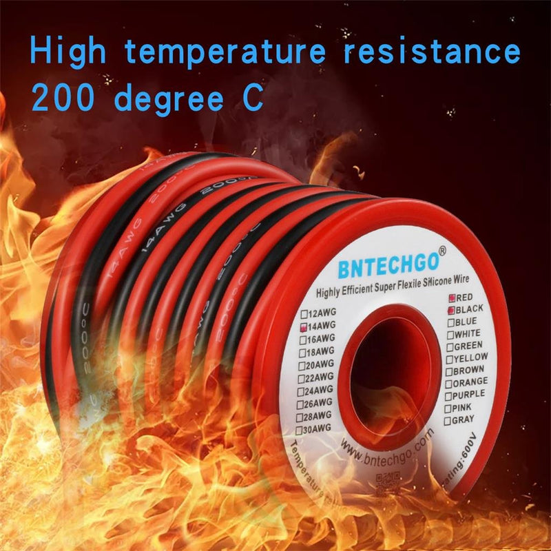 BNTECHGO 14 Gauge Silicone Wire Spool 20ft Red and 20ft Black Flexible 14 AWG Stranded Copper Wire 14 AWG silicone wire 20ft and 20ft silicone wire red 20ft and black 20ft - NewNest Australia