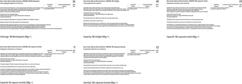Now Foods, Natural Beta Carotene (natural beta carotene), 7,500mcg (25,000IU), 180 softgels, provitamin A, laboratory tested, soy-free, gluten-free, non-GMO - NewNest Australia
