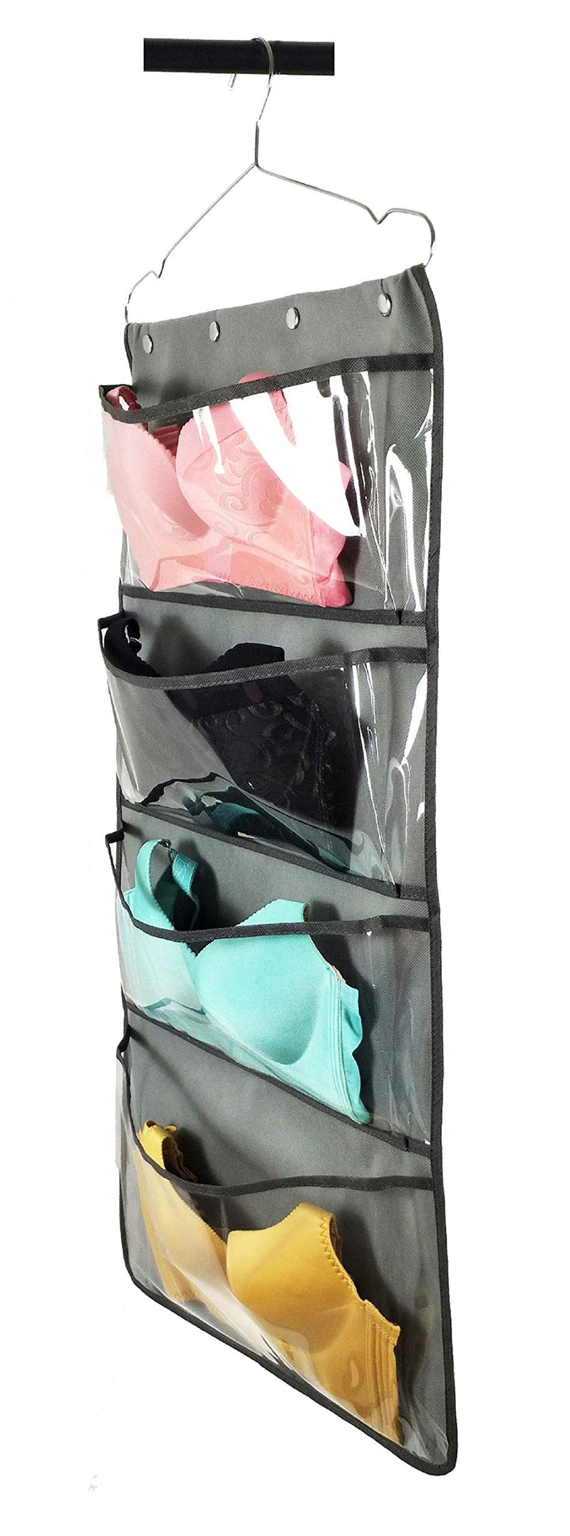 NIMES Durable Hanging Closet Underwear Sock Bra Stocking Organizer Dual-Sided Accessories Storage with 12 Large Clear Pockets (Grey) Grey - NewNest Australia