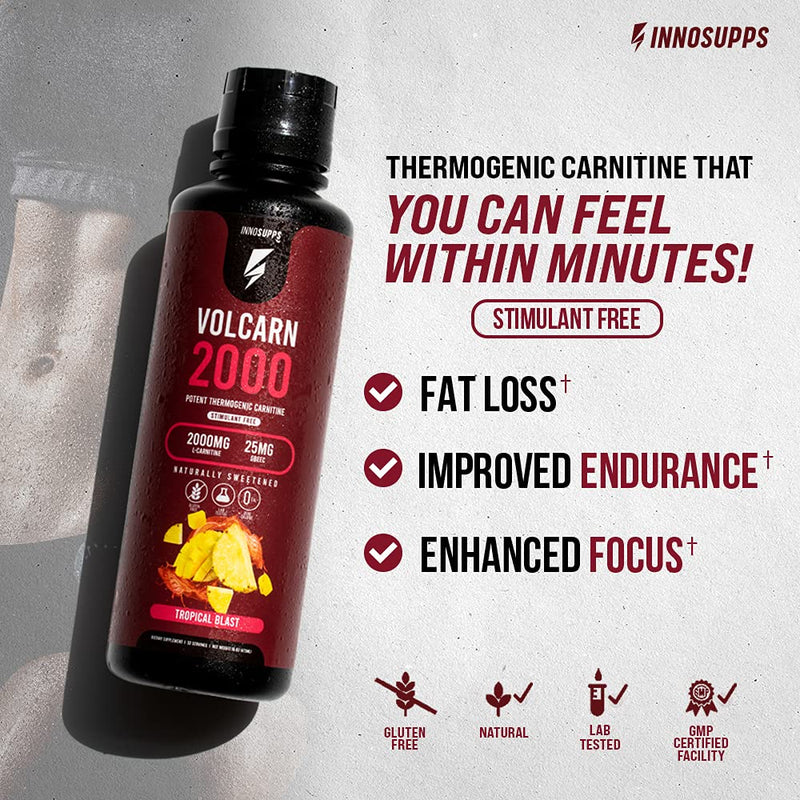 InnoSupps Volcarn 2000 - Liquid L-Carnitine, Boost Energy, Caffeine Free, No Artificial Sweeteners, 32 Servings (Candy Peach Rings) Candy Peach Rings - NewNest Australia