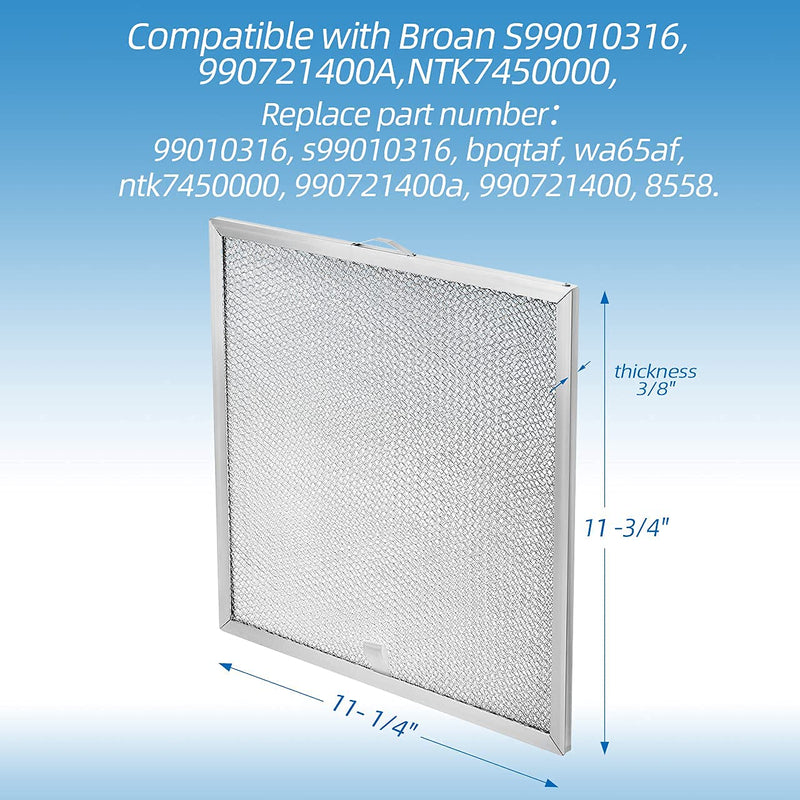 99010316 Range Hood Grease Filter 11 1/4" x 11 3/4" x 3/8" Fit for Broan Hood Vents Replaces Models S99010316 WA65AF NTK7450000 990721400A - 2-Pack - NewNest Australia