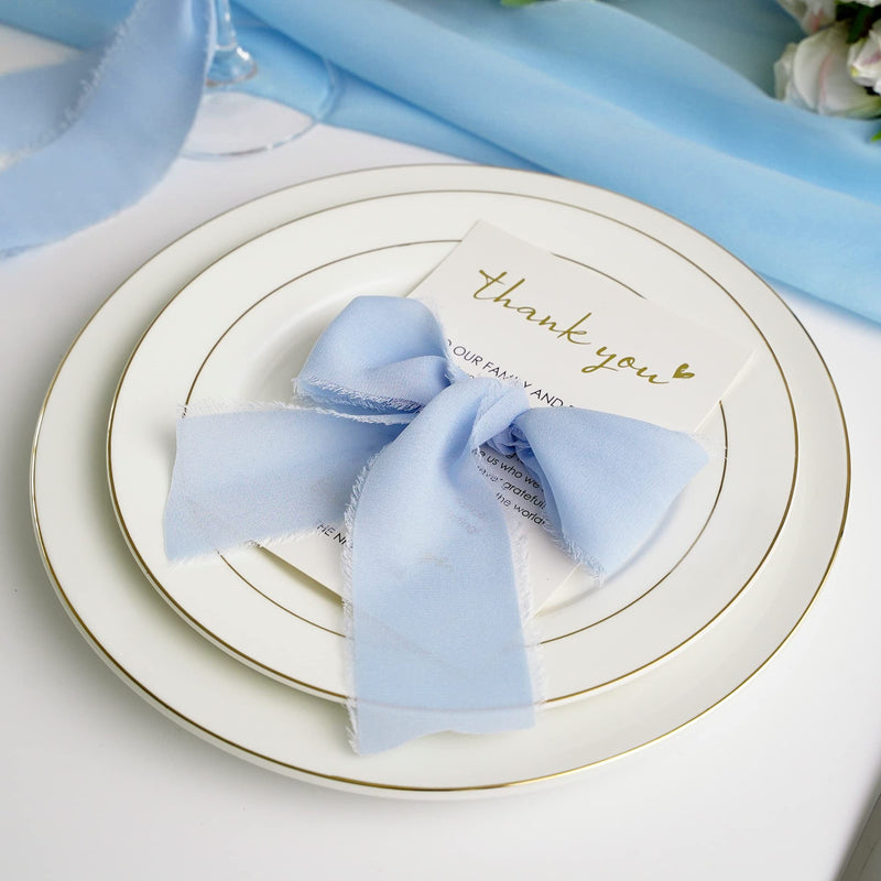 MEEDEE Chiffon Ribbon Handmade Fringe Silk Ribbon 2" x 7 Yards Baby Blue Chiffon Ribbon Perfect for Wedding Invitation, Bridal Bouquet, Gift Wrapping, Baby Shower Decor (3 Rolls 21 Yards) - NewNest Australia