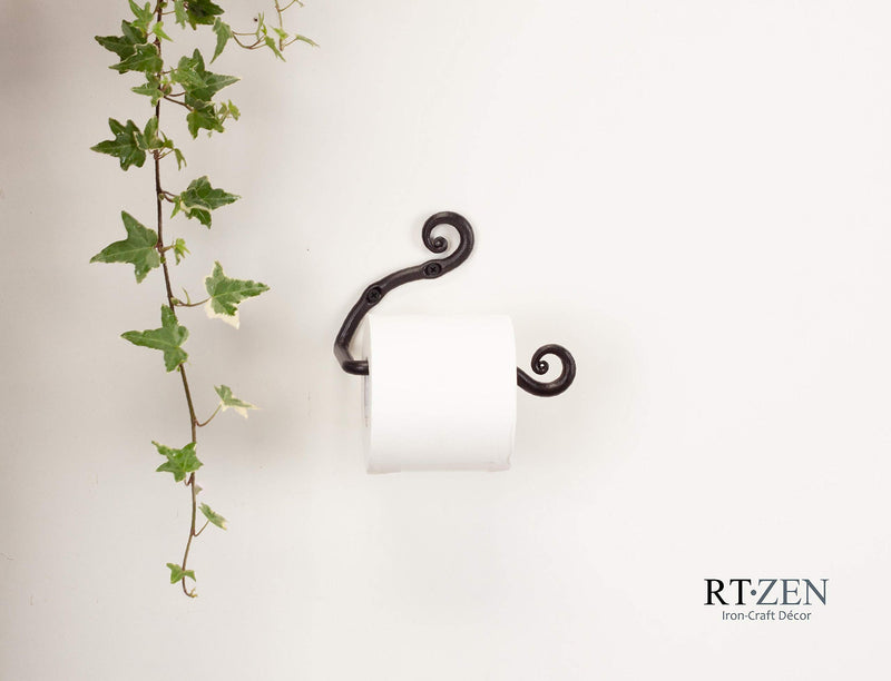 RTZEN Wrought Iron Swirl Toilet Paper Roll Holder | Rot Handmade Mounted TP Hanger Décor | Black Forged Modern Retro Handcrafted Rod Metal | Wall Mount Easy Installation - NewNest Australia