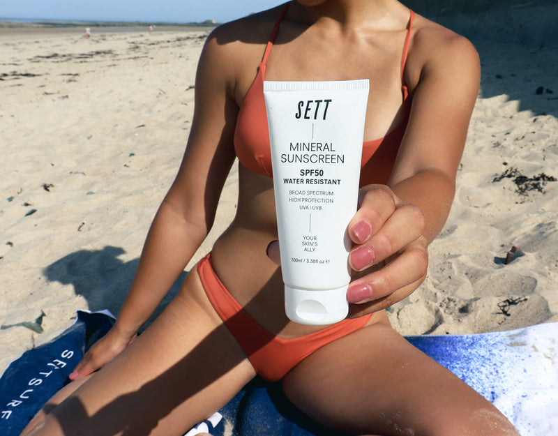 SETT SPF50 Mineral, Reef Safe Sunscreen 100ml. Rubs into skin clear. - NewNest Australia