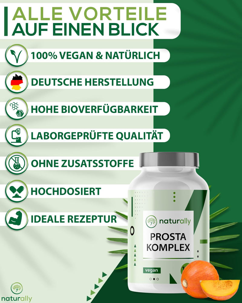 Naturally Prostate Capsules High Dose [Pack Of 120] - Complex With Pumpkin Seed, Nettle, Saw Palmetto Extract With Vitamin E, Zinc, Selenium - Made In Germany, Vegan, Testosterone, Nettle Capsules - NewNest Australia