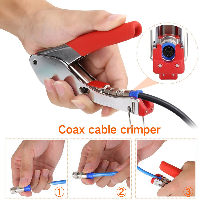 Coax Cable Crimper, Coaxial Compression Tool Kit Wire Stripper with F RG6 RG59 Connectors Coax crimper - NewNest Australia