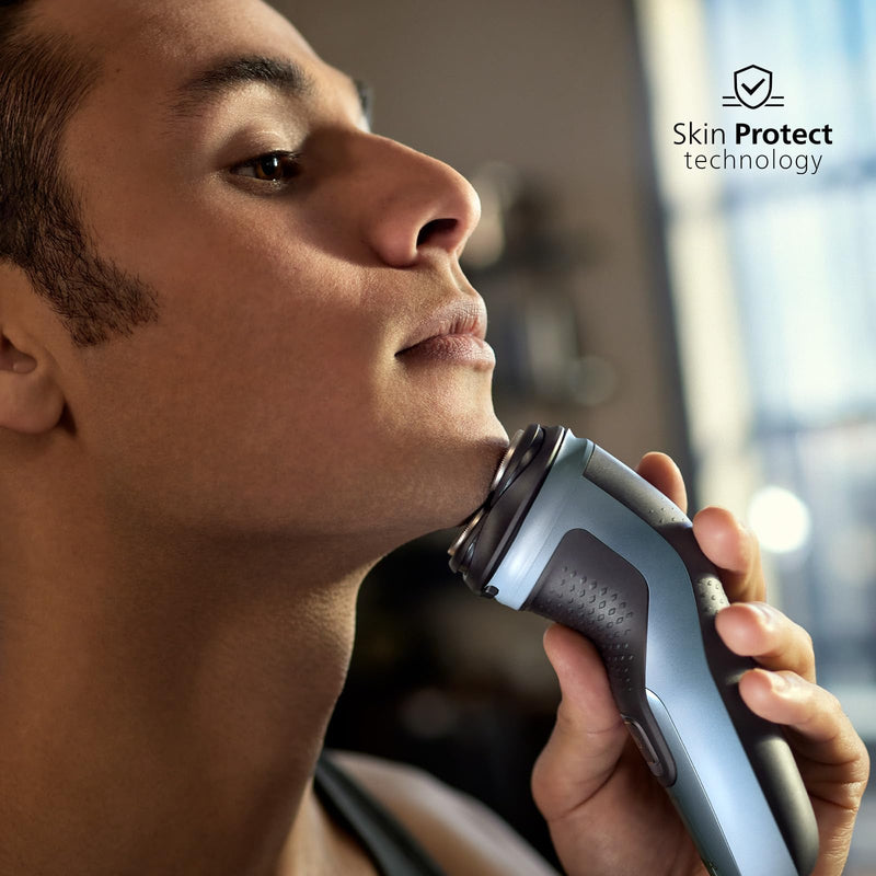 Philips Shaver Series 3000X - Electric wet and dry shaver for men in sky blue, with SkinProtect technology, fold-out beard trimmer and ergonomic handle (model X3053/00) - NewNest Australia