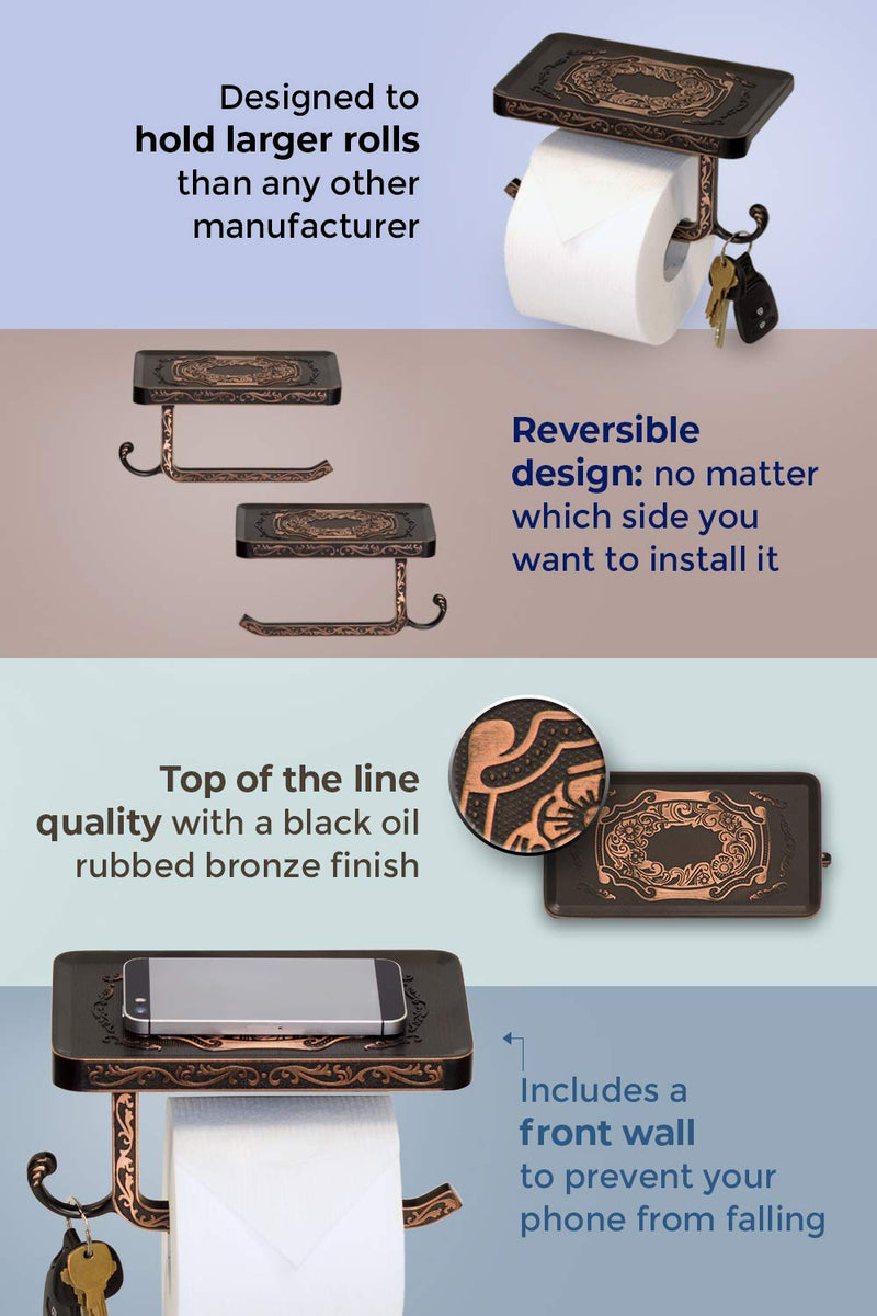 Neater Nest Reversible Toilet Paper Holder with Phone Shelf and Bathroom Hook, Vintage Decor Style (Oil Rubbed Bronze) Oil Rubbed Bronze - NewNest Australia