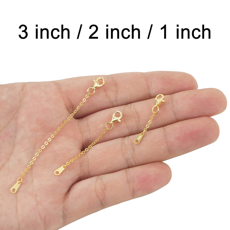 Necklace Extenders Gold Chain Extenders for Necklaces Extensions Sterling Silver Bracelet Extender Gold Necklace Extenders for Women 3 Piece Set, 1 2 3 Inch 1/2/3 inch Lobster-Gold - NewNest Australia