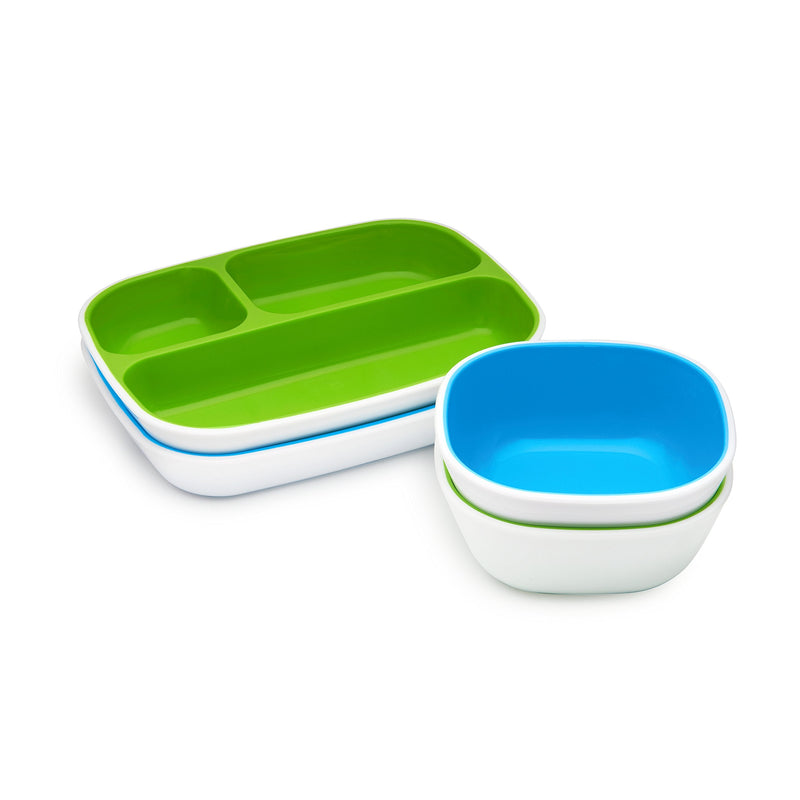 Munchkin Splash 4 Piece Toddler Divided Plate and Bowl Dining Set, Blue/Green 4pk Dining Set, Blue/Green - NewNest Australia