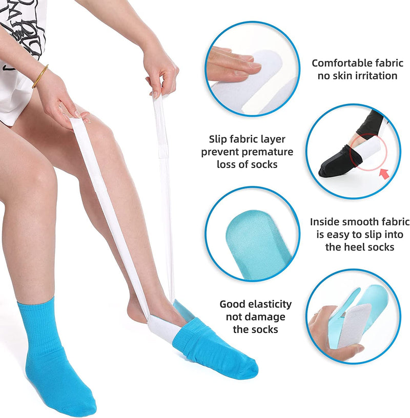 Sock Aid Tool for Putting Socks Easy On and Off for Elderly, Disabled, Pregnant, Diabetics - Pulling Assist Device - Sock Helper (Blue) Blue - NewNest Australia