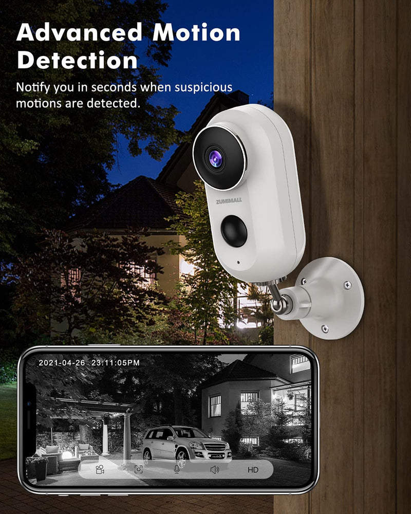 Wireless Rechargeable Battery Powered WiFi Camera, Home Security Camera, Night Vision, Indoor/Outdoor, 1080P Video with Motion Detection, 2-Way Audio, Waterproof, compatible with Cloud Storage/SD Slot White - NewNest Australia