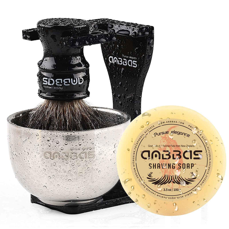 4in1 Shaving Set, Anbbas Black Badger Hair Shaving Brush Resin Handle and Acrylic Thicken Shaving Stand,Stainless Steel Shaving Bowl and Goat Milk Soap for Men Wet Shave Gift - NewNest Australia