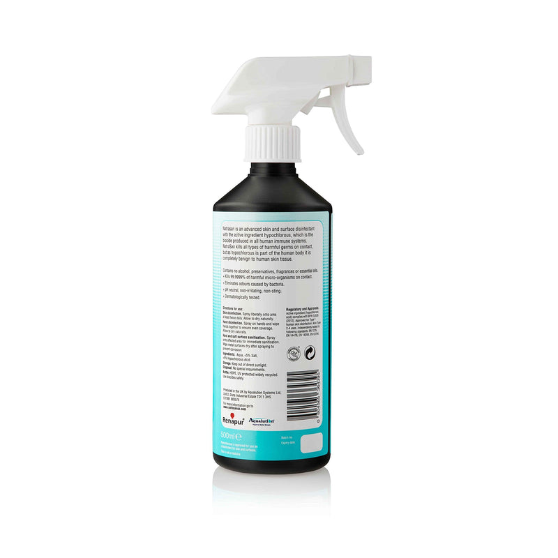 NatraSan Skin and Surface Sanitiser (500 ml) – Hypochlorous Medical-Grade Skin and Surface Sanitiser, Disinfectant – Alcohol-Free, for Hands, Skin, Tattoo & Piercings, Surfaces, Baby Items & More - NewNest Australia