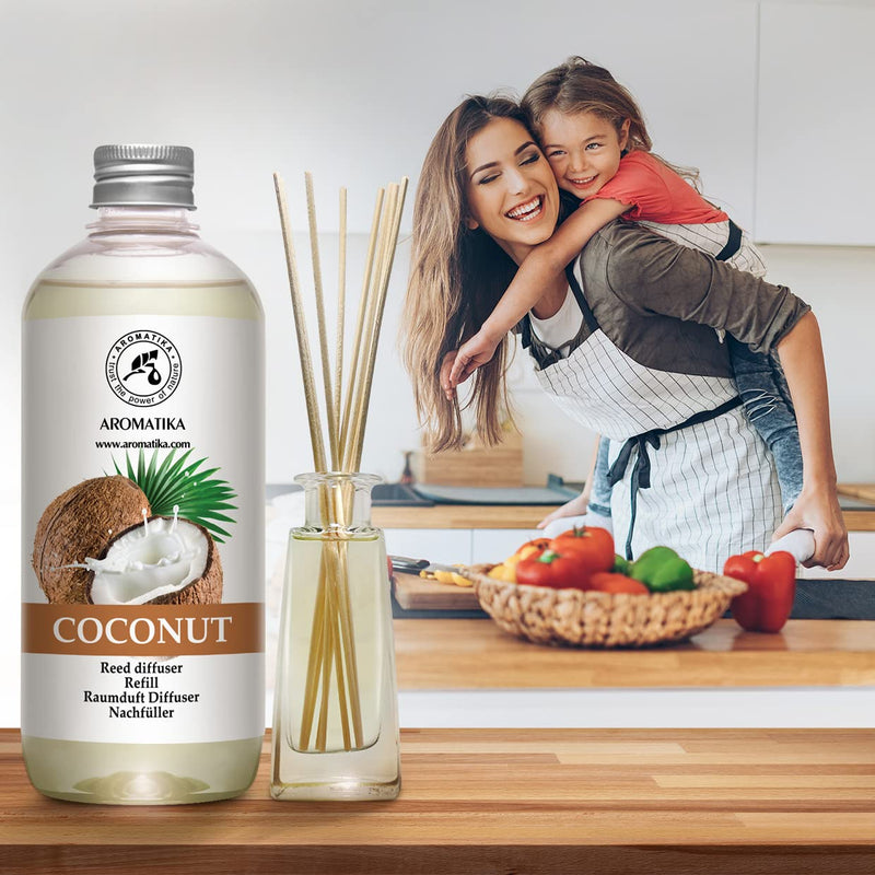 Coconut Diffuser Refill 500ml - Fresh Calming & Long Lasting Home Fragrance - Nice Scent for Aromatherapy - Good Gift - Exotic Scents - Reed Diffusers Refills w/Rattan Sticks - Scented Room Oil - NewNest Australia