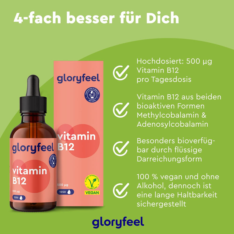 Vitamin B12-500 µg - 1250 drops (50ml) high dose - Both active forms methyl & adenosylcobalamin - Alcohol-free & vegan - Highly bioavailable Laboratory tested without additives Made in Germany - NewNest Australia