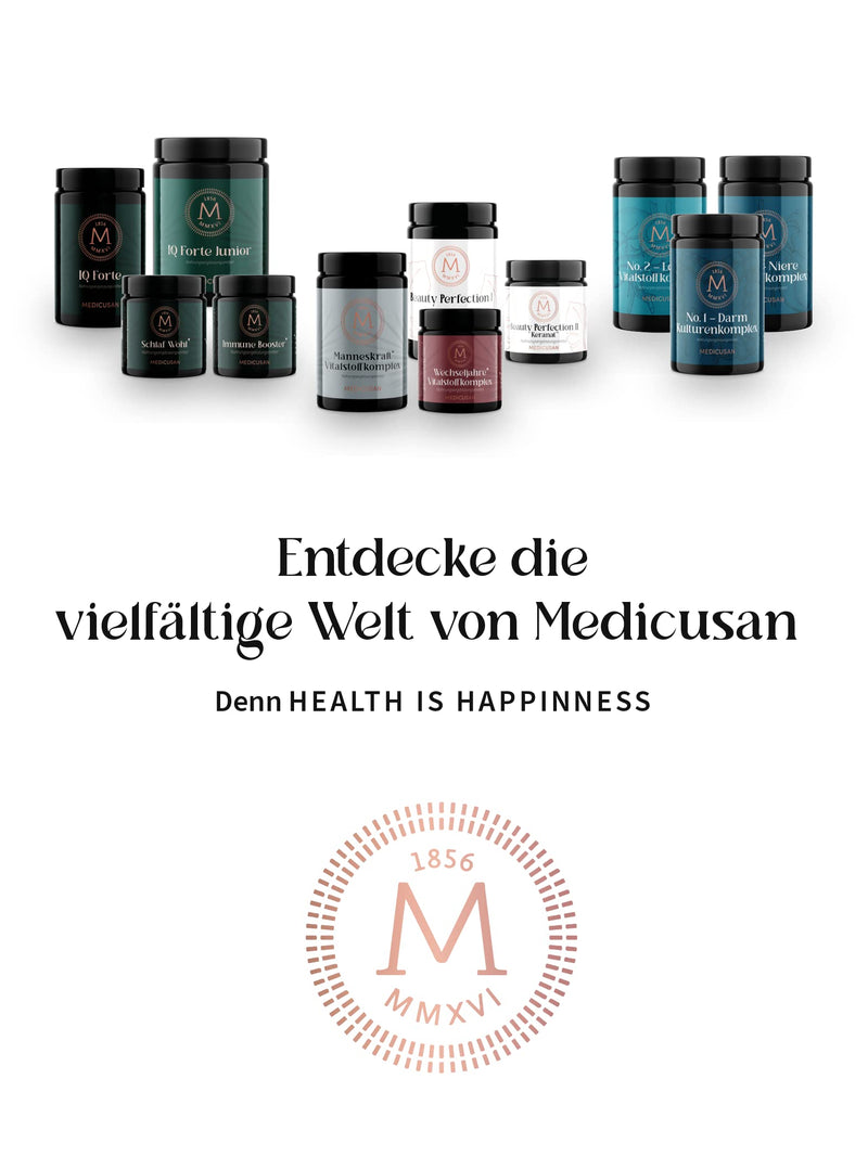 Medicusan Beauty Perfection I - 200mg hyaluronic acid - 1mg spermidine - 11,250mg OPC grape seed - 100% NRV biotin, copper, manganese - nettle, lavender, dandelion and much more. – 2 capsules/day – 60 PCS/30 days - NewNest Australia