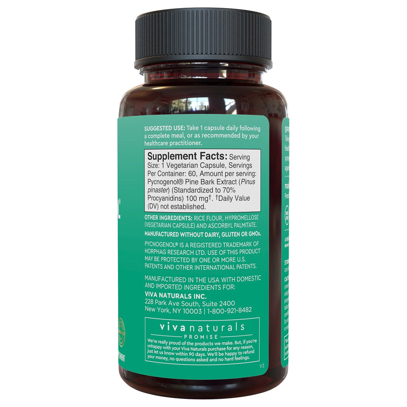 Pycnogenol 100mg from French Maritime Pine Bark Extract - Healthy Blood Circulation Supplements, Powerful Antioxidant Protection, Joint Support and Immune Support (60 Veggie Capsules) 60 Count (Pack of 1) - NewNest Australia