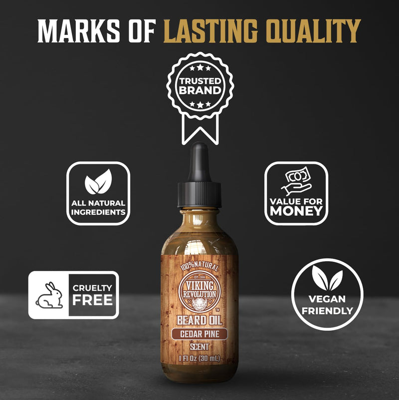 Viking Revolution - Beard Oil 30ml - Cedar Wood & Pine Fragrance - Beard Oil for Men with Organic Argan and Jojoba Oils. Softens And Strengthens The Beard And Mustache Beard Oil Beard Oil - NewNest Australia