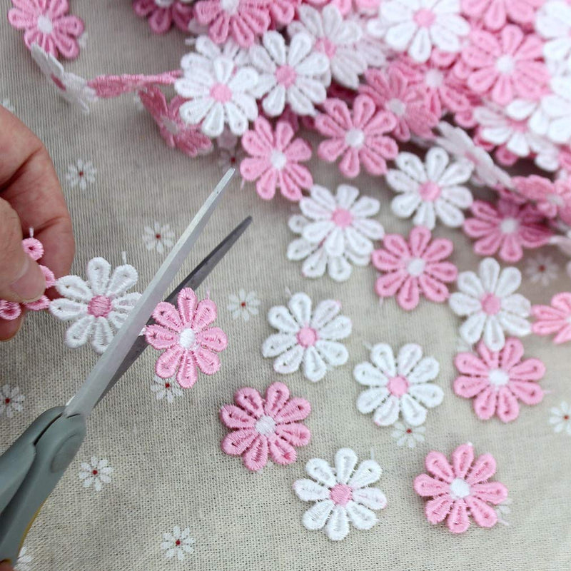 IDONGCAI Sunflower Fabric Pink Daisy Lace Trim-Embroidered Sun Flowers-Encajes para Manualidades Flowers Crafts Decoration 7 Yards/Lot - NewNest Australia