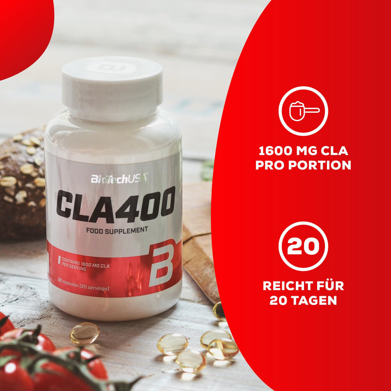 BioTechUSA CLA 400 Dietary Supplement Soft Gelatin Capsules Containing Conjugated Linoleic Acid, 80 Softgel Capsules - NewNest Australia