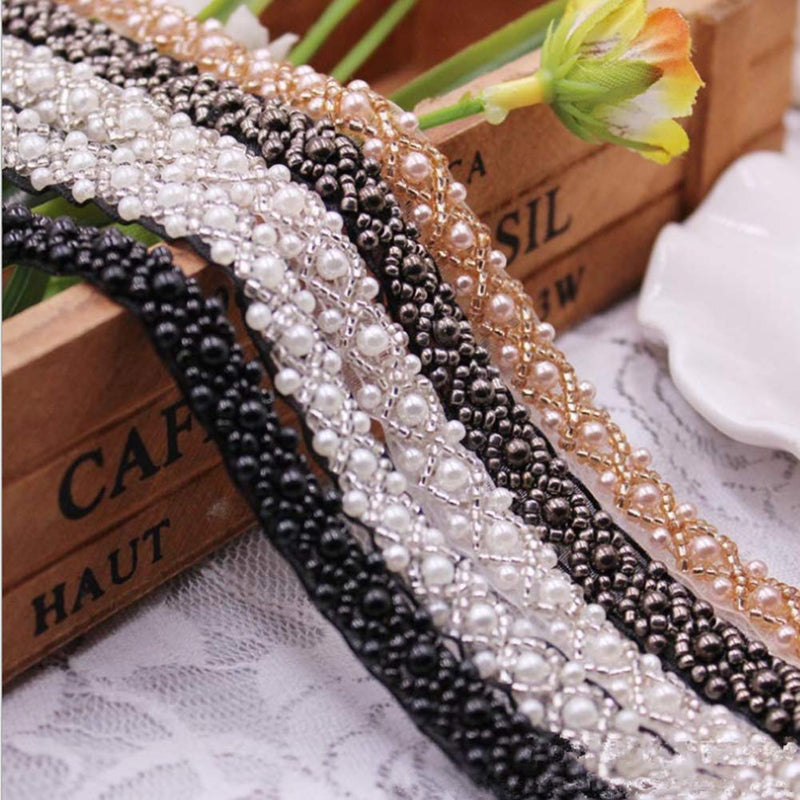FQTANJU 3 Yards White Beaded Crystal Rhinestone Applique, Rhinetones Trim for Dress, Bridal Applique, Crystal Beaded Applique for Bridal Wedding, Party and Other Formal Occasions - NewNest Australia