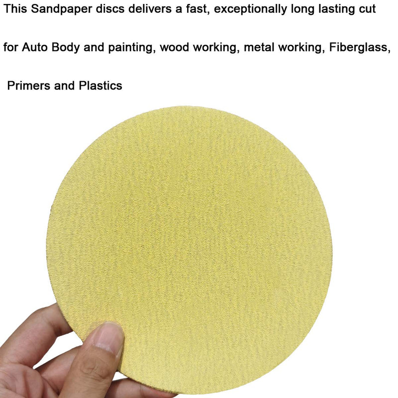 Tockrop 50 Pcs 100 Grit 6 Inch Gold PSA Self Adhesive Stickyback Sanding Discs for DA Sanders - Aluminum Oxide Round Sandpaper Finishing Discs for Automotive and Woodworking (100 Grit-50 Pack) 100 Grit-50 Pack - NewNest Australia