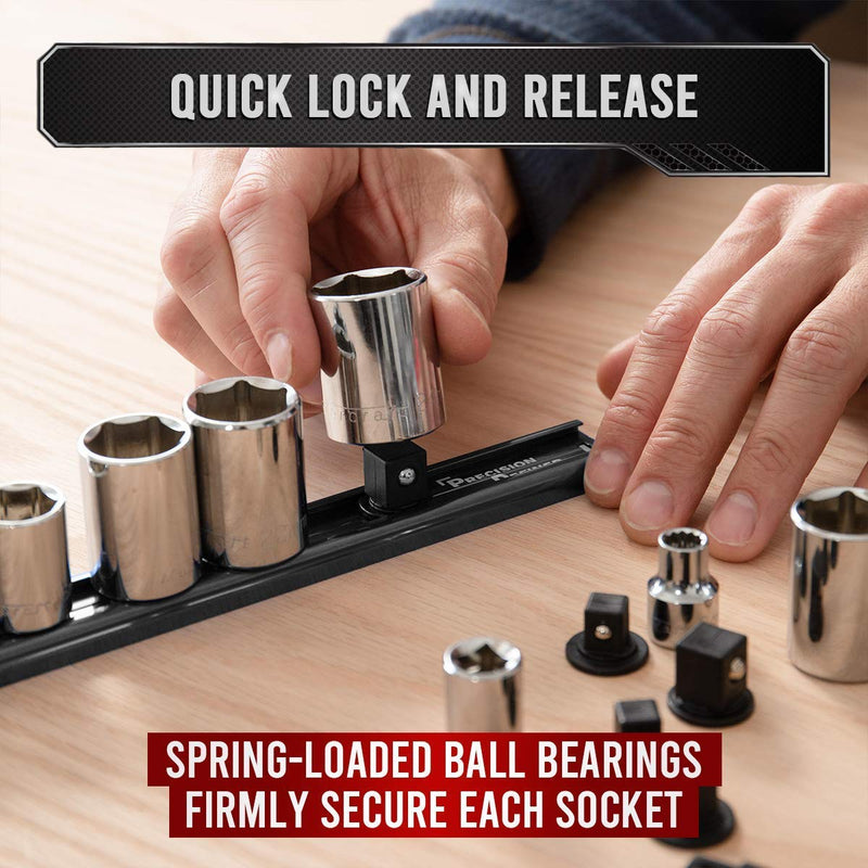 Precision Defined Aluminum Tool Socket Holder | Black, Single 1/2-Inch x 14 Clips | Heavy Duty Organizer 1/2-Inch Drive - NewNest Australia