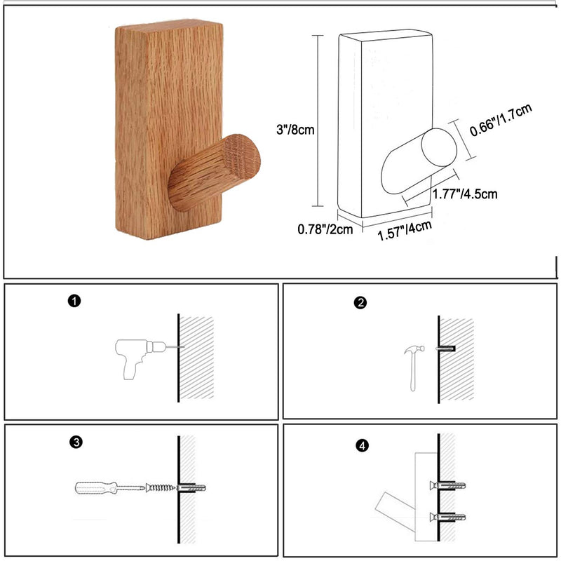 NewNest Australia - HomeDo 4Pack Wall Hooks Hat Rack, Wooden Coat Hooks Wall Mounted, Decorative Hooks Single Organizer Hat Hanger Towel Rack, Heavy Duty Hooks (Rectangle-Beech 4Pack) Rectangle-Beech 