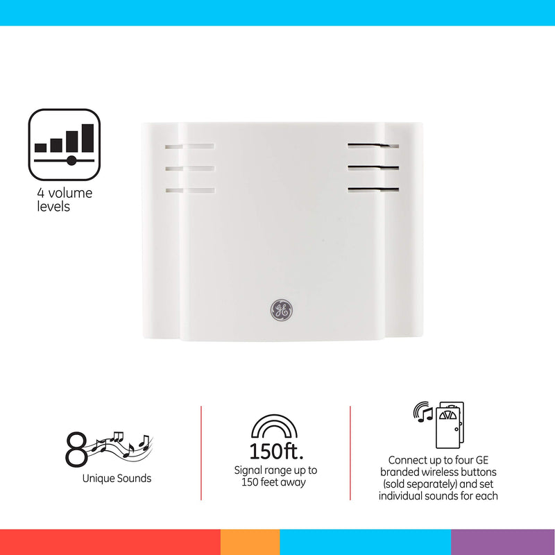 GE Wireless Doorbell Kit, Battery-Operated Receiver, 2 Push Buttons, 8 Melodies, 4 Volume Levels, 150 Ft Range, Mountable, White, 19297 White 2 Push Button - NewNest Australia