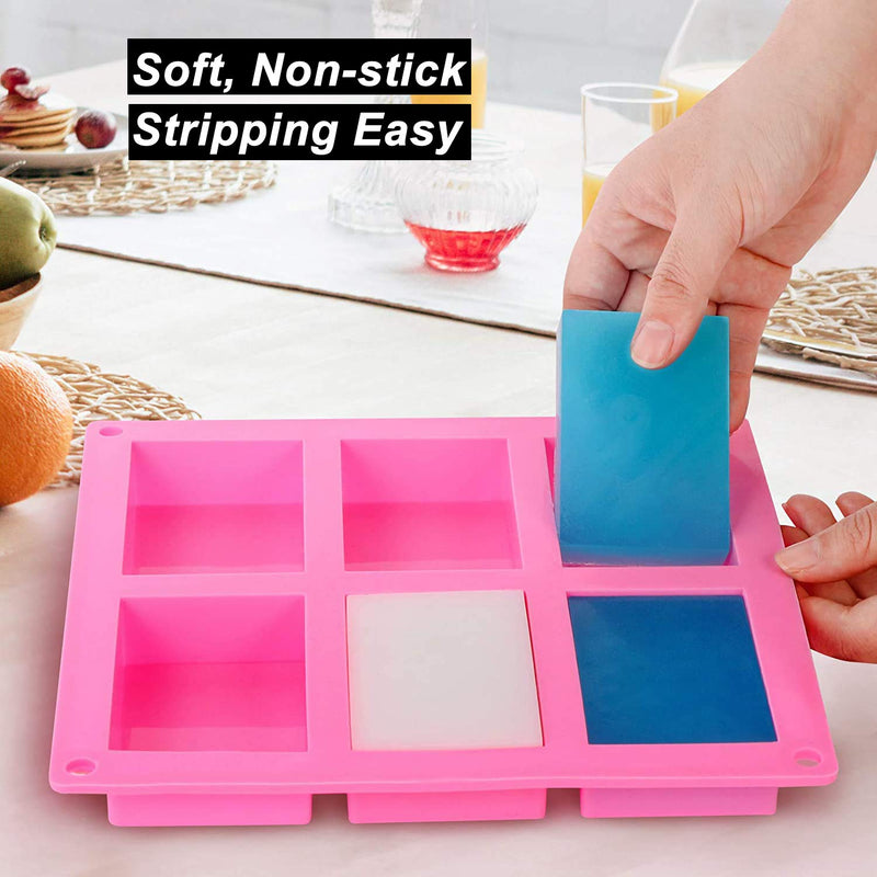 OBSGUMU 3 Pack Silicone Soap Molds,6 Cavities Flowers Soap Mold,Rectangle and Different Flower shapes, Perfect for Soap Making, Handmade Cake Chocolate Biscuit, Pudding (Pink) - NewNest Australia