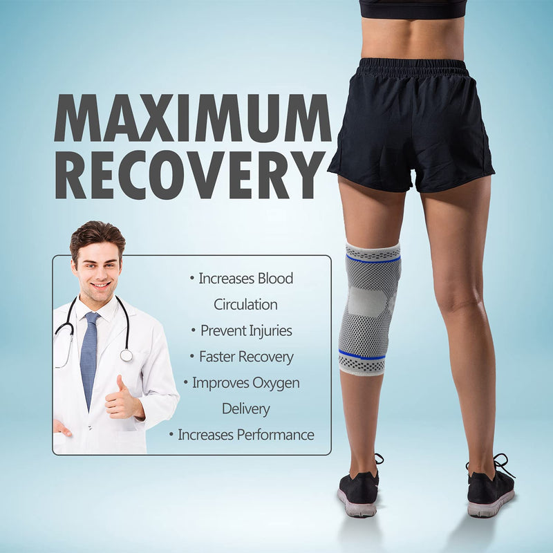 Professional Knee Brace Compression Sleeve - Best Knee Braces for Men Women, Medical Grade Knee Support Protector for Running, Meniscus Tear, Arthritis, Joint Pain Relief, Sports Injury Recovery N2/Grey L - NewNest Australia