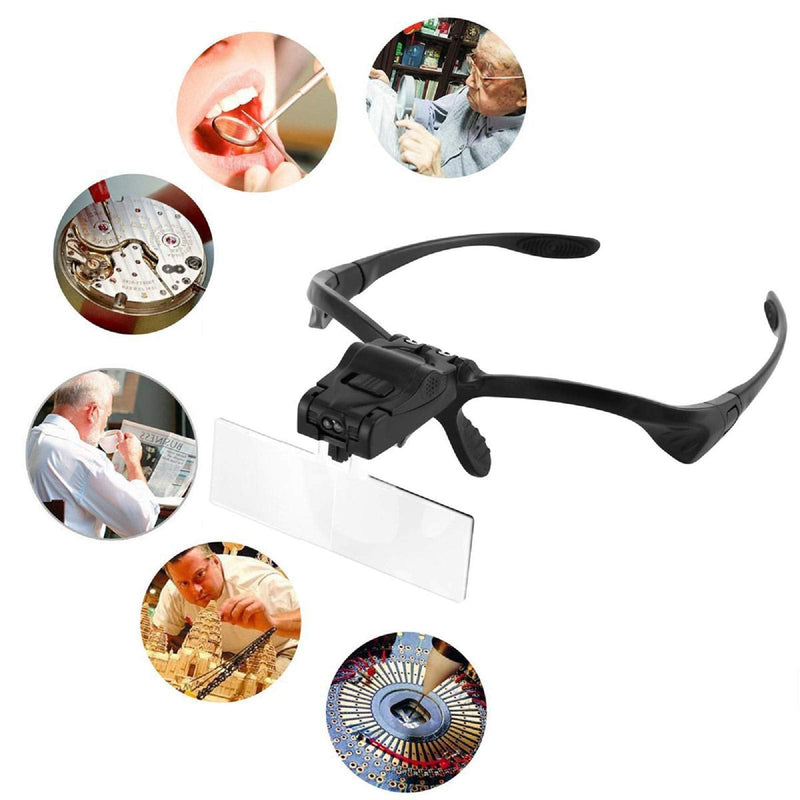 Wallfire Headband Magnifier With Led Light, Reading Head Holder, Magnifier With 5 Detachable Lenses For Reading, Jewelery Magnifier, Watch And Electronics Repairs (1.0X, 1.5X, 2.0X, 2.5X, 3.5X) - NewNest Australia