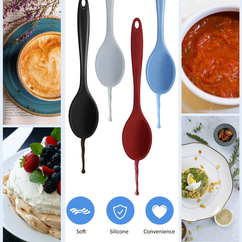 4 Pieces Silicone Mixing Spoon Heat Resistant Silicone Basting Spoon Utensil Spoon Non Stick Serving Spoon for Mixing, Baking, Serving (Red, Black, Blue, Gray) Red, Black, Blue, Gray - NewNest Australia