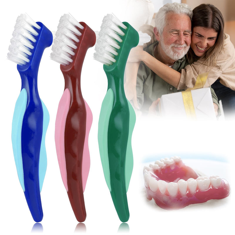 WLLHYF 3pcs Premium Hard Denture Brush, Denture Cleaning Brush, Portable Denture Double Sided Brush, Multi-Layer Bristles for Denture Care - NewNest Australia