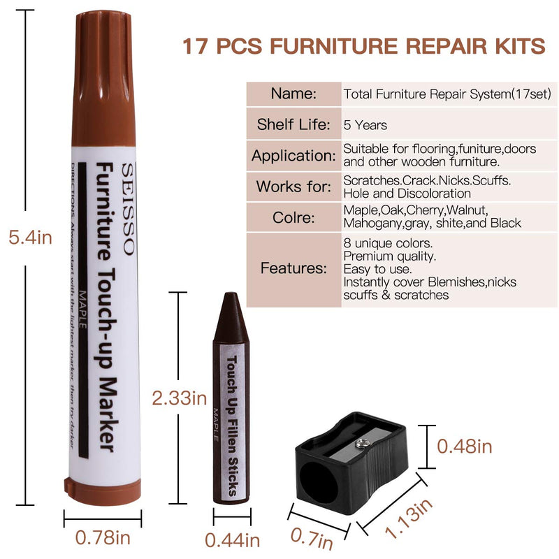 Furniture Markers Touch Up, Upgrade Wood Furniture Repair Kit, Premium Wood Scratch Repair Markers and Wax Sticks for Wood Stains Scratches Hardwood Wooden Floors Tables, Set of 17 - NewNest Australia